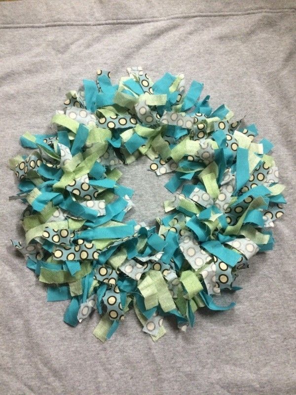 Blue, Green and Brown Handmade Rag Wreath