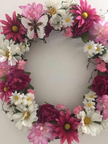 Brand New Grapevine Front Door Wreath Pink And White With Butterfly