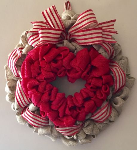 Primitive Burlap Valentine Heart Wreath 26