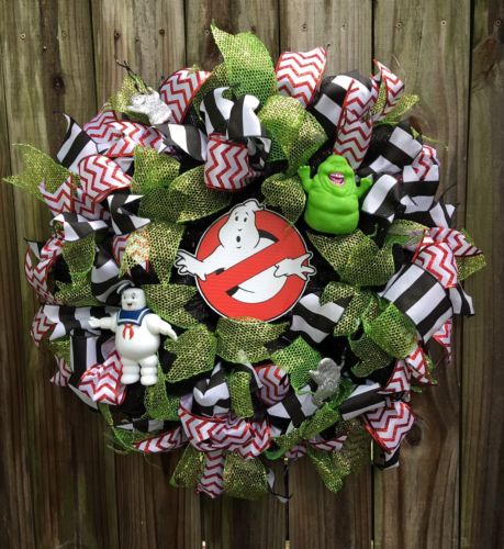 Halloween Ghostbuster Wreath, Halloween Deco Mesh Ribbon Wreath