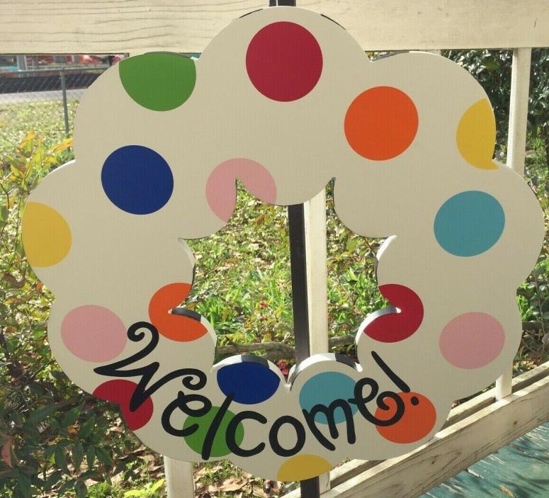 Coton Colors Hang Ups Solid Ptd Wood Happy Everything Welcome Wreath Polka Dots
