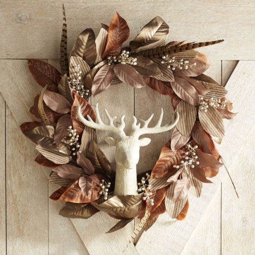 NWT PIER 1 IMPORTS $149 AUTUMN   LARGE   DEER HEAD  DOOR  WREATH