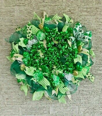 Handmade St. Patrick's Day Wreath - Deco Mesh 22