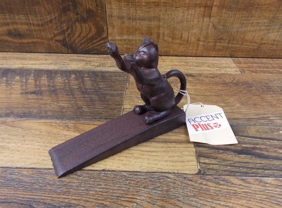 KITTY CAT SCRATCHING DOOR STOP WALL STOPPER WEDGE CAST IRON FELINE HOME DECOR