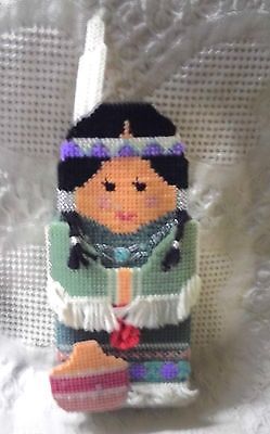 Plastic Canvas Door Stop, Indian Maiden Design, With Brick