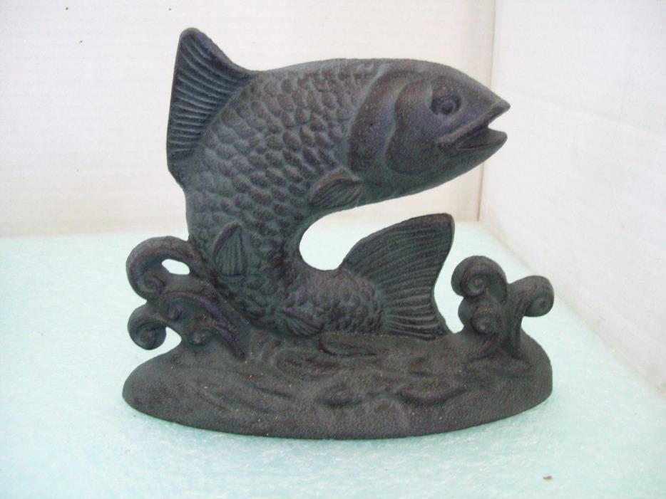 Fish Doorstop Nautical Maritime Home Decor Distressed Brown Cast Iron 5