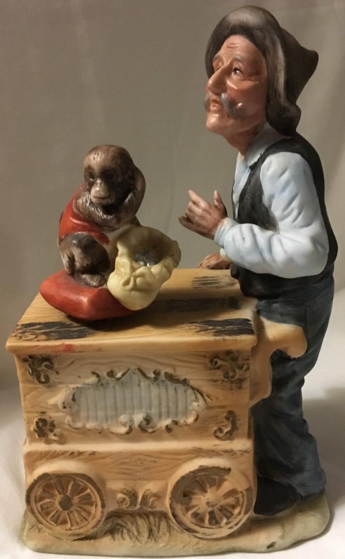 Enesco Organ Grinder And Monkey Music Box Porcelain Bisque E-4164, Made In Japan