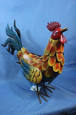 Rooster Statue Sculpture New Large WHimsical Red Head Metal Feathers Regal