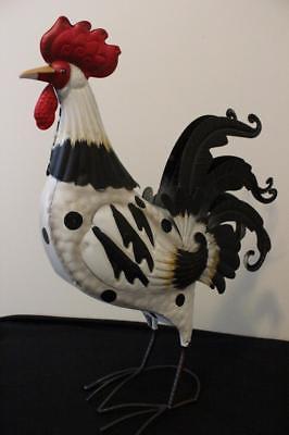 Rooster Statue New Black White Red Head Metal Feathers Filigree 19
