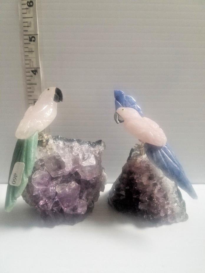 Hand-carved Brazilian STONE BIRDS made from Amethyst and various other semi-prec