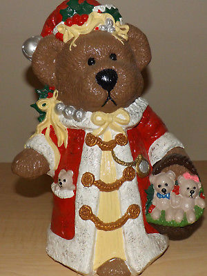 Christmas bear santa suit large ceramic signed # holy berry decoration figurine