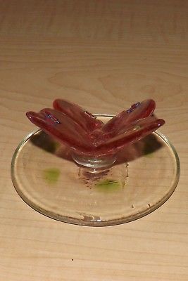 Pink purple red butterfly crystal clear hand made flowers glass décor figurine