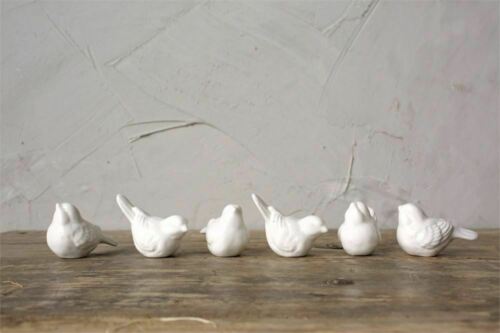 Set of Six White Ceramic Birds