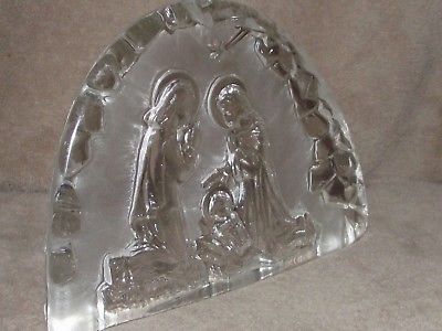 Thick XX crystal clear glass Mary Joseph Jesus Bethlehem Christian paperweight