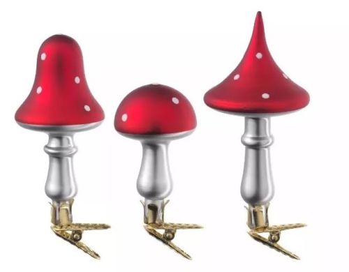 IKEA Vinter 2018 Set Of 3 Glass Mushroom Toadstool Clip On Ornaments 904.009.61