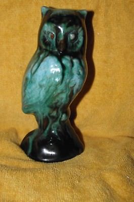 Glaze green black pottery BMP CCC ?? vintage Standing alert owl figurine