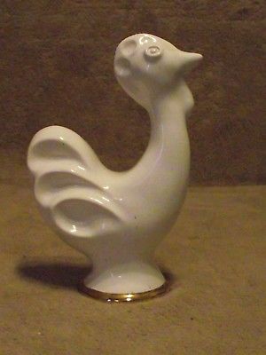 Rooster hen turkey chicken porcelain ceramic milk white 14kt gold figurine
