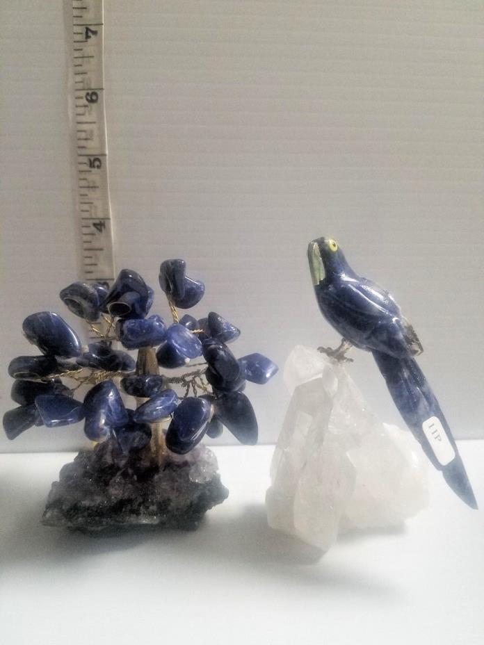 beautiful Hand-carved Brazilian STONE BIRD and Tree made from Clear Quartz and