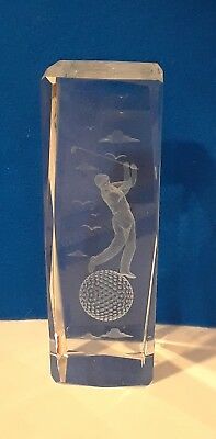 GOLFER SWINGING WITH BALL -   LASER ETCHED GLASS FIGURINE