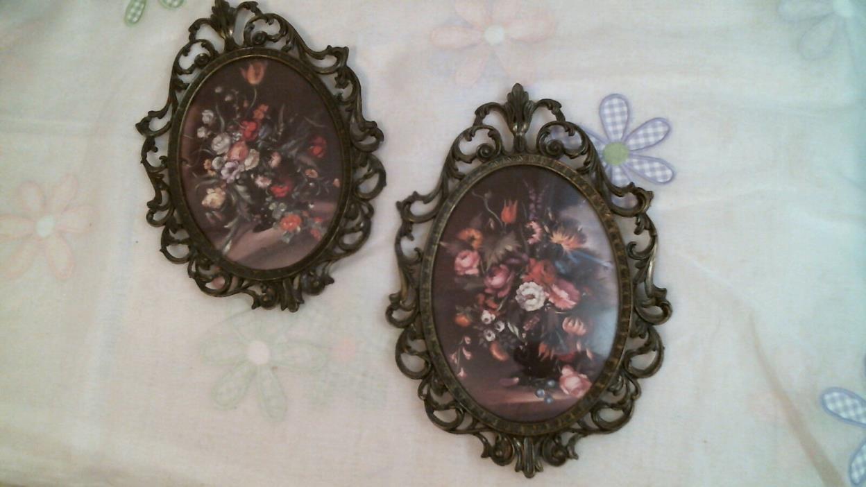 FLORAL Print Picture Frames CONVEX GLASS Made In Italy VINTAGE LOT