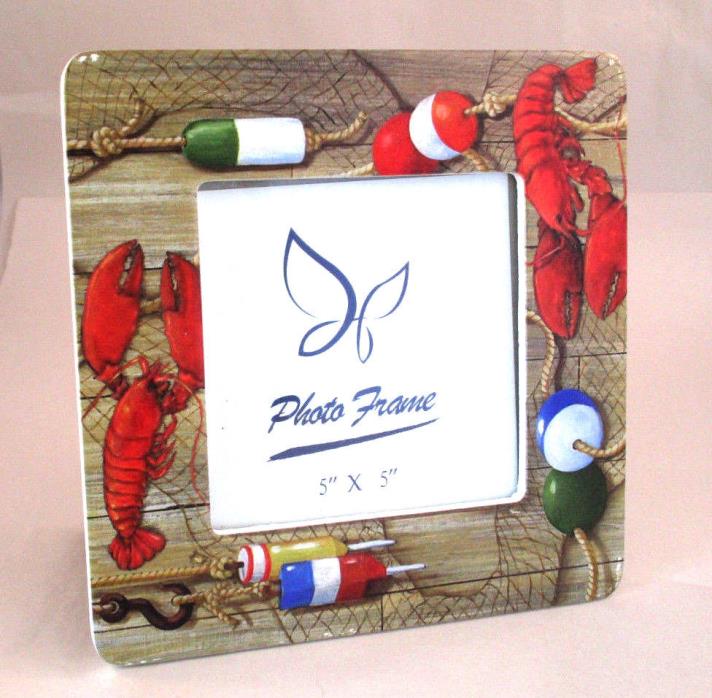 Ceramic Photo Frame - Lobsters and Bouys - holds 4 1/2' X 4 1/2