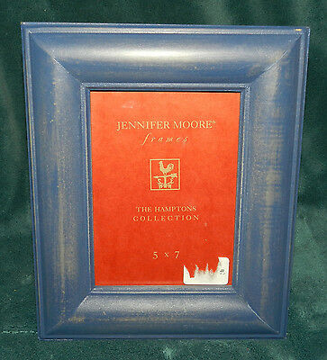 AWESOME PRIMITIVE DISTRESSED BLUE WOOD JENNIFER MOORE PICTURE PHOTO FRAME!! 1