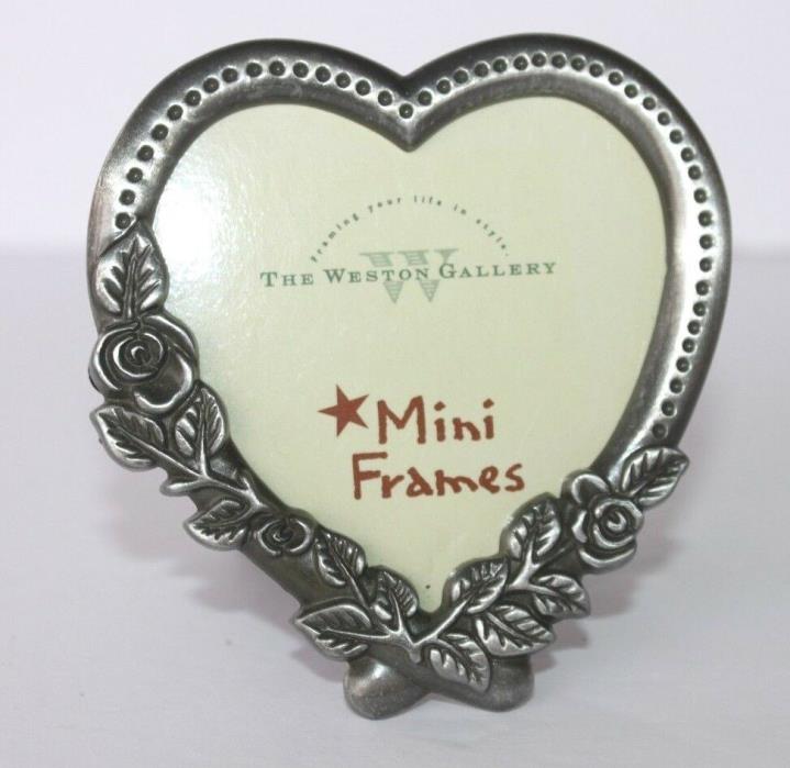 The Weston Gallery Mini Silver Small Heart Picture Frame Photo Roses Valentine's