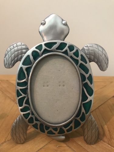 Unique Pewter And Green Sea Turtle Shaped Picture Frame