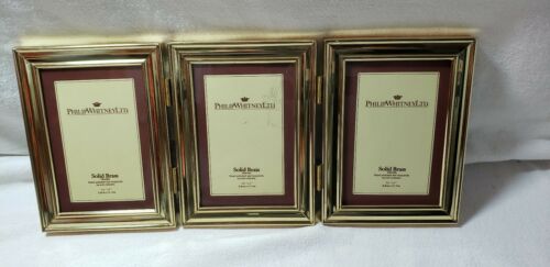 PHILIP WHITNEY LTD 3 1/2 X 5 TRIPLE SOLID BRASS PICTURE FRAME