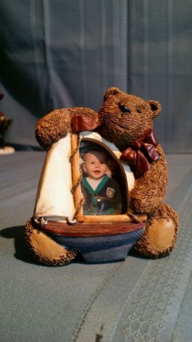 Teddy Bear Holding Sail Boat Photo Frame NIB by FIGI Hand Painted
