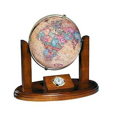 Executive 6 Inch Antique Style Globe on Wood Stand w Clock [ID 25539]