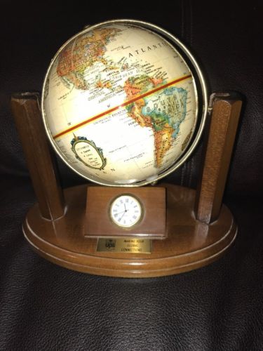 Hardwood Stand Holding Small Desktop Clock with Replogle Globe Ups Emblem