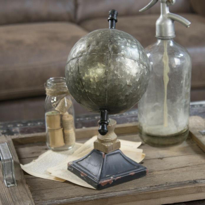 Metal Tabletop Globe Statue on Stand Distressed Antique Style Home Decor Accent