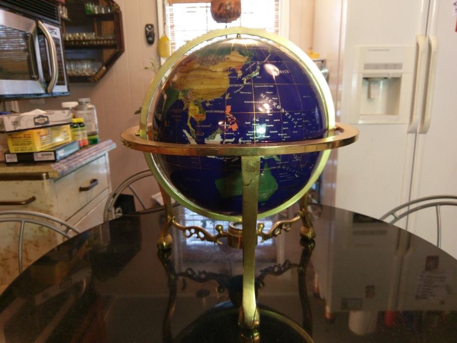 Huge Gemstone Globe on Brass Display Stand Needs Repair