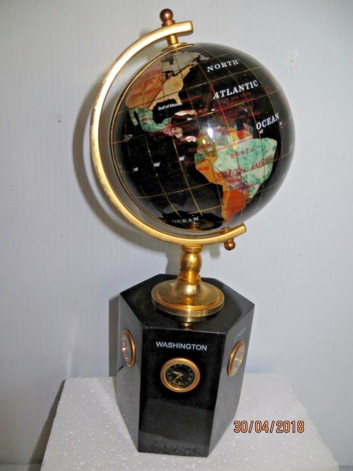 Blue Lapis Gemstone Globe with 6 Cities around the world Clocks