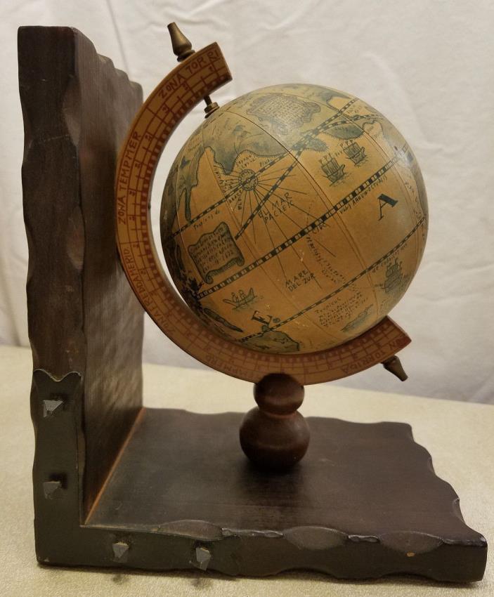 Vintage Wood Globe Book End Retro Look Mid Century