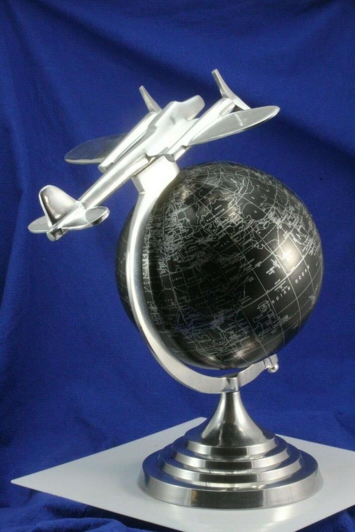 On Top Of World Twin Engine Propeller Airplane Aluminum Desk Globe. 16
