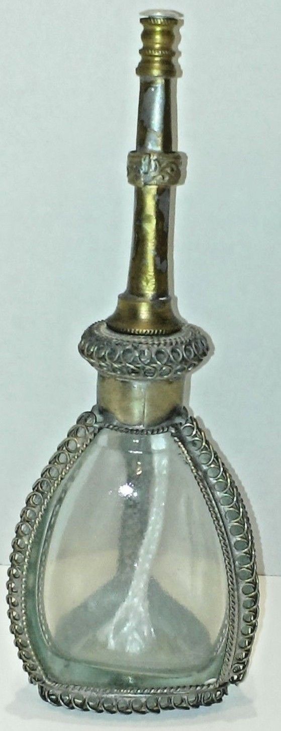 RARE VINTAGE  MOROCCO LAMP  BURNER- PERFUME OIL CLEAR GLASS INTRICATE METAL WORK