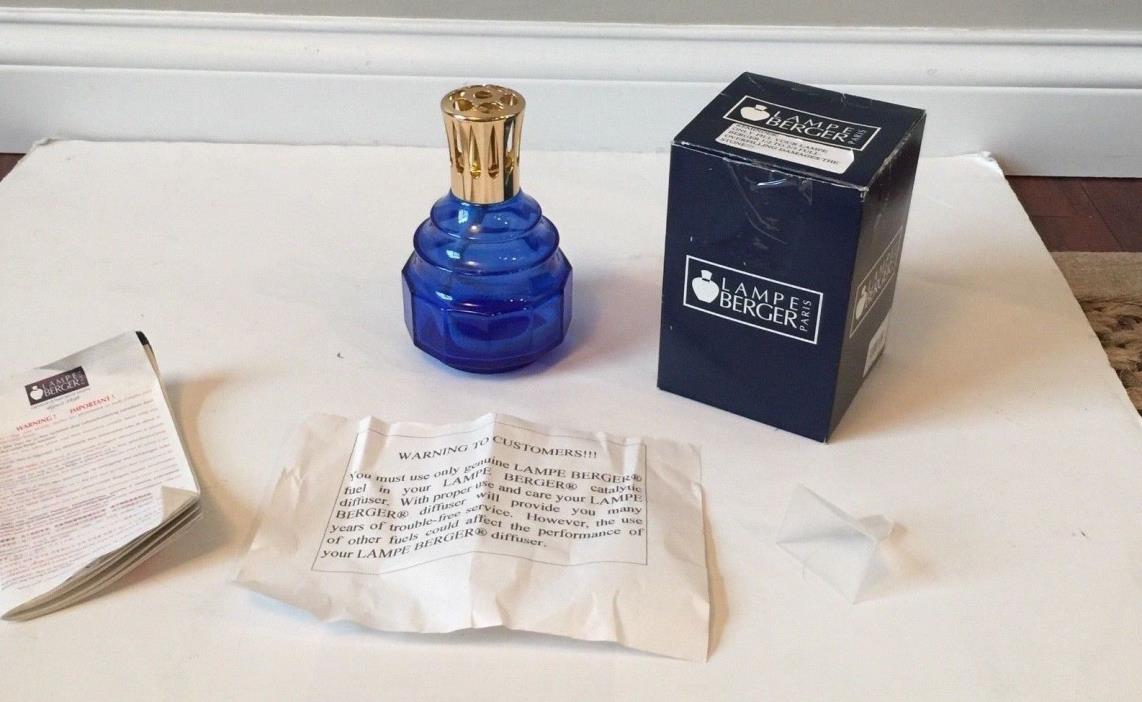lampe berger paris cobalt blue glass diffuser 27520 with box gold accents