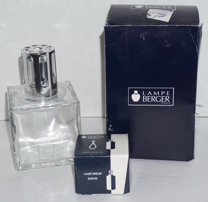 Berger Lampe LPE Clear Glass Cube Complete Set #113594 Made in France
