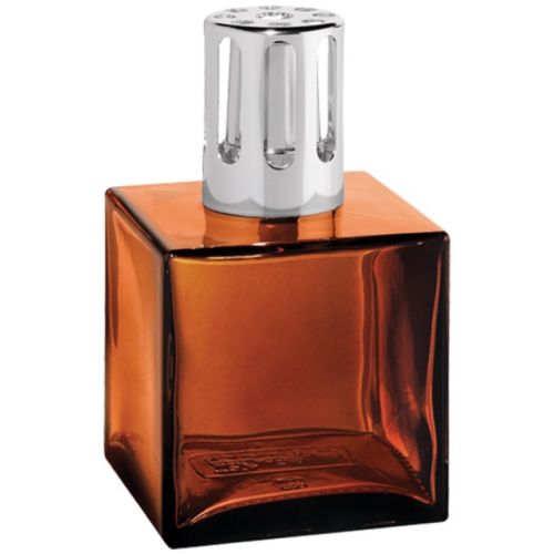 LAMPE BERGER Cube Amber Glass / Silver Tone Catalytic Fragrance Oil Lamp