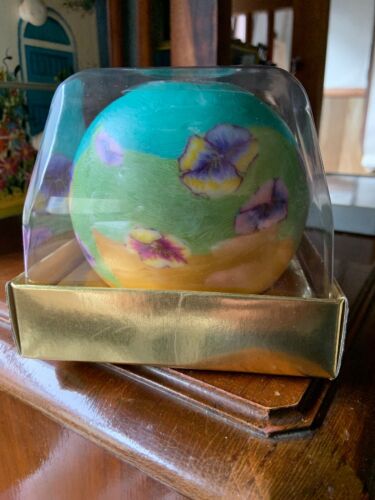 Glowing Candle Ball 4” Aqua-green-yellow W/purple Flowers
