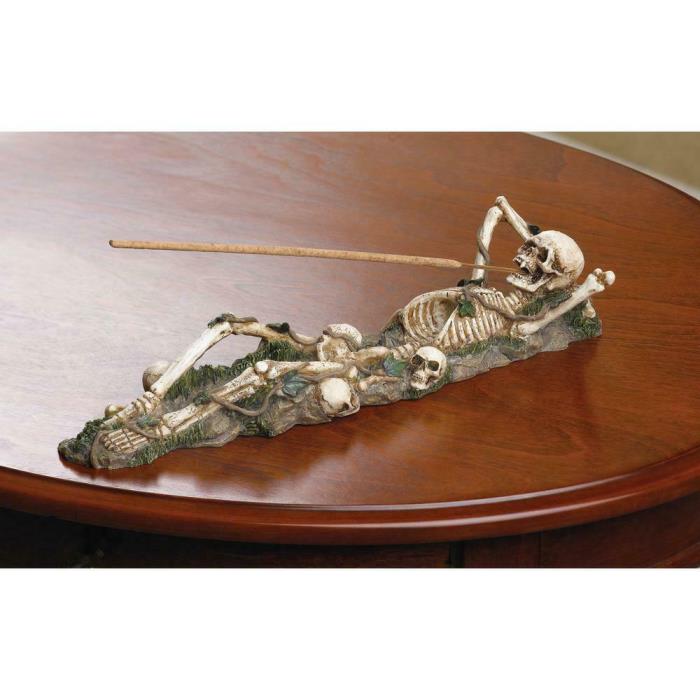 SKELETON INCENSE BURNER Stick Holder Mythic Skull Figurine