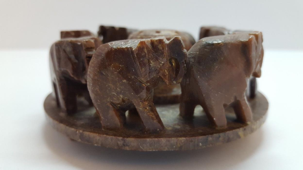 ROUND CARVED ELEPHANTS INCENSE HOLDER/BURNER