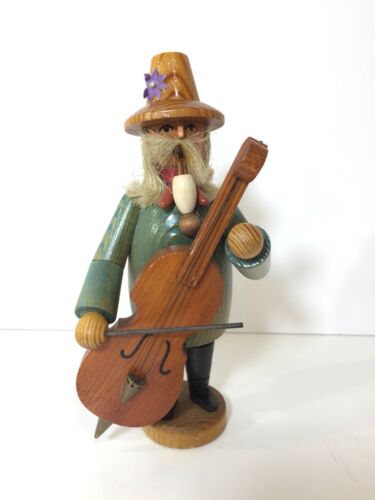 Vintage Erzgebirge Expertic German Wood Smoker Cello Bass Player Musician GDR