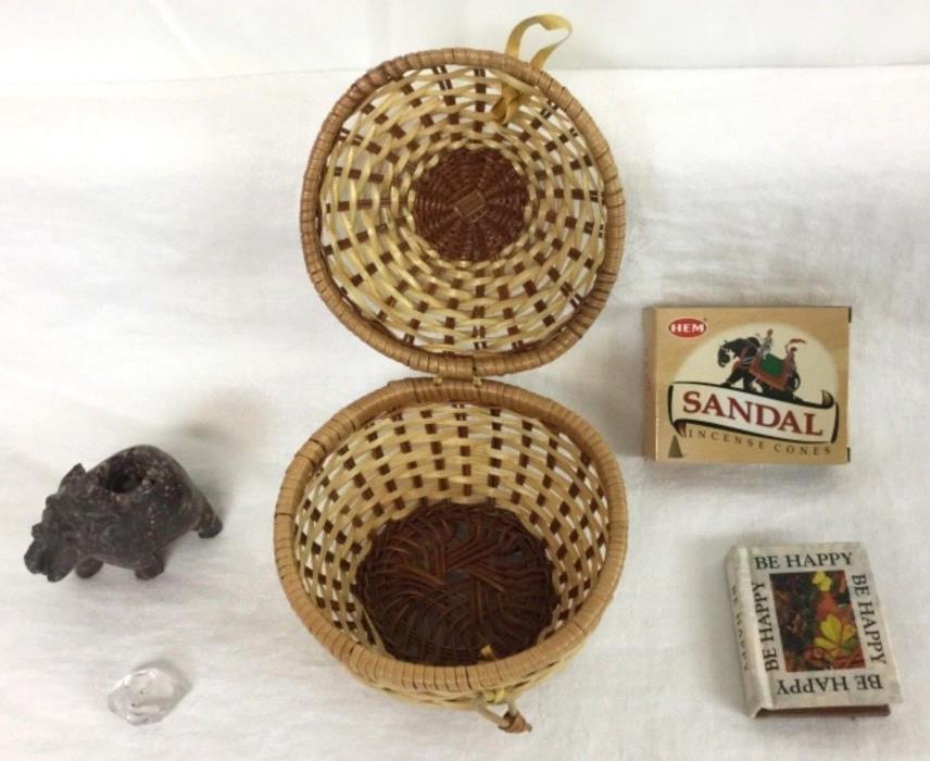 Gift Basket Elephant Incense Burner Sandal Cones Be Happy Book Quartz Crystal