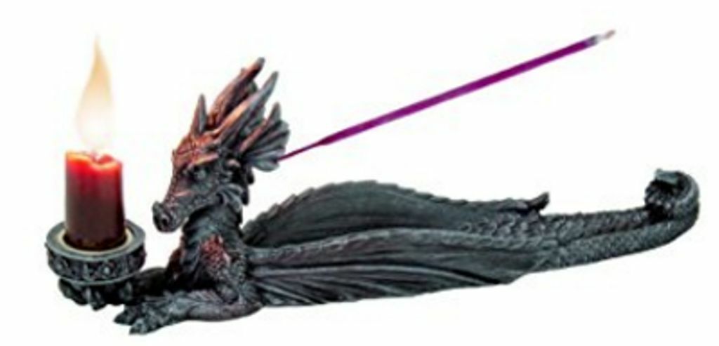 Dragon Hand Painted Incense & Candle Holder, Gray Resin 10