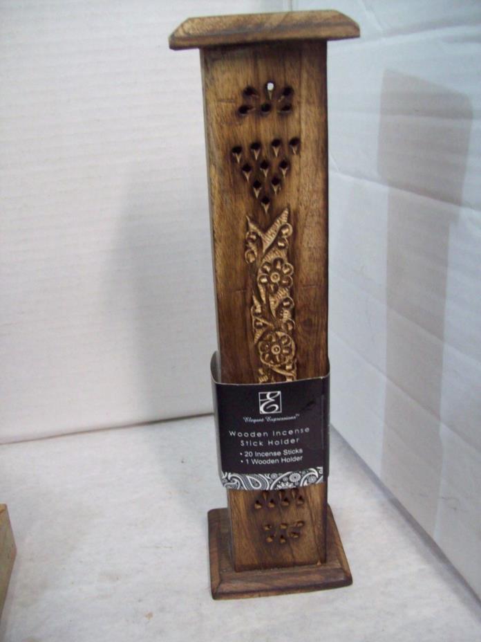 Incense Burner Holder WoodenTower Square Hinged Door With Incense Sticks