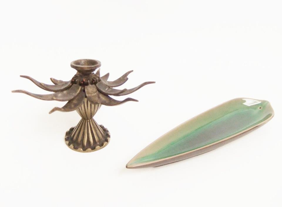 Opening Lotus Flower Cone Incense Burner & Green Leaf Incense Stick Holder