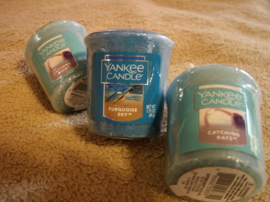 Yankee Candle 3 Votive Candles CATCHING RAYS & TURQUIOSE SKY Trio of Freshness